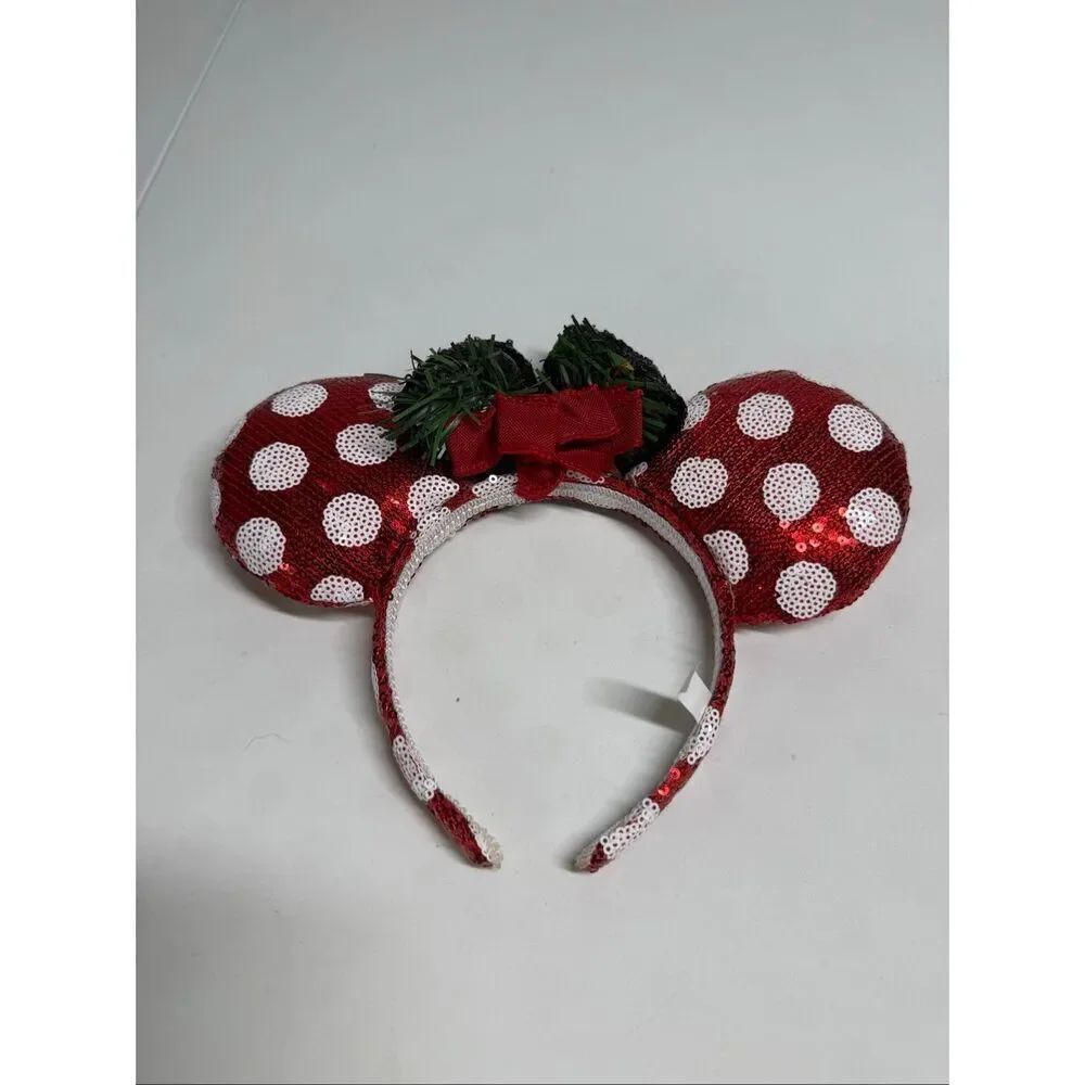 Disney park Minnie Mouse Ear Christmas Sequins Trim Headband
